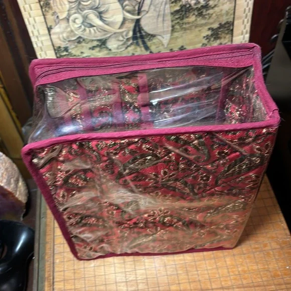 Travel Makeup Cosmetics Jewelry Bag Red Paisley Quilt Large 10”Lx8.25”Wx4”D GUC - Picture 6 of 17